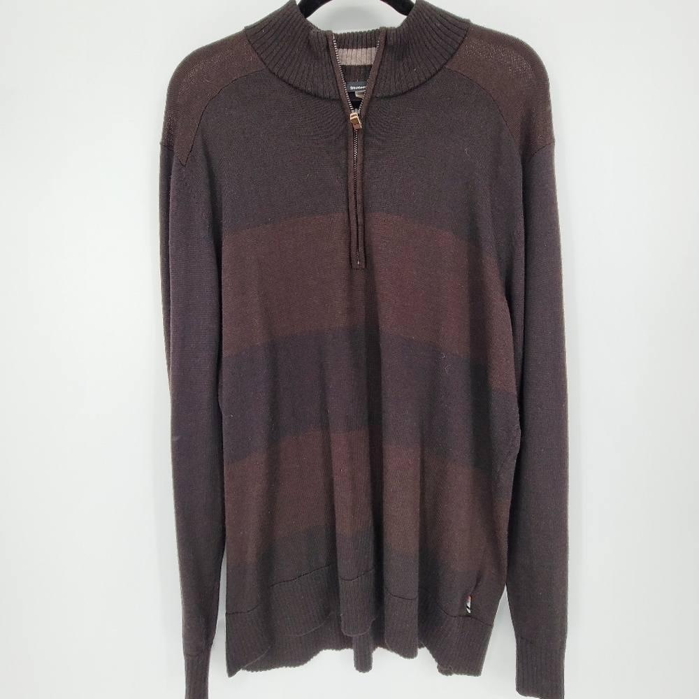 SMARTWOOL men merino wool brown stripe Ridge quarter zip sweater size XLARGE